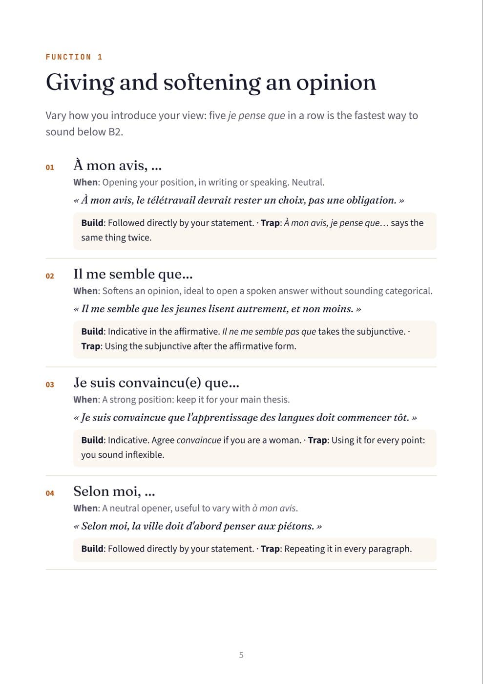 Page 5: Giving and softening an opinion