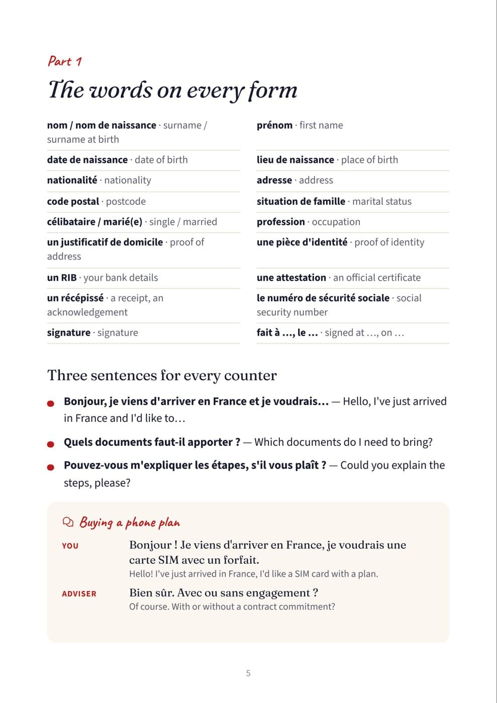 Page 5: The words on every form
