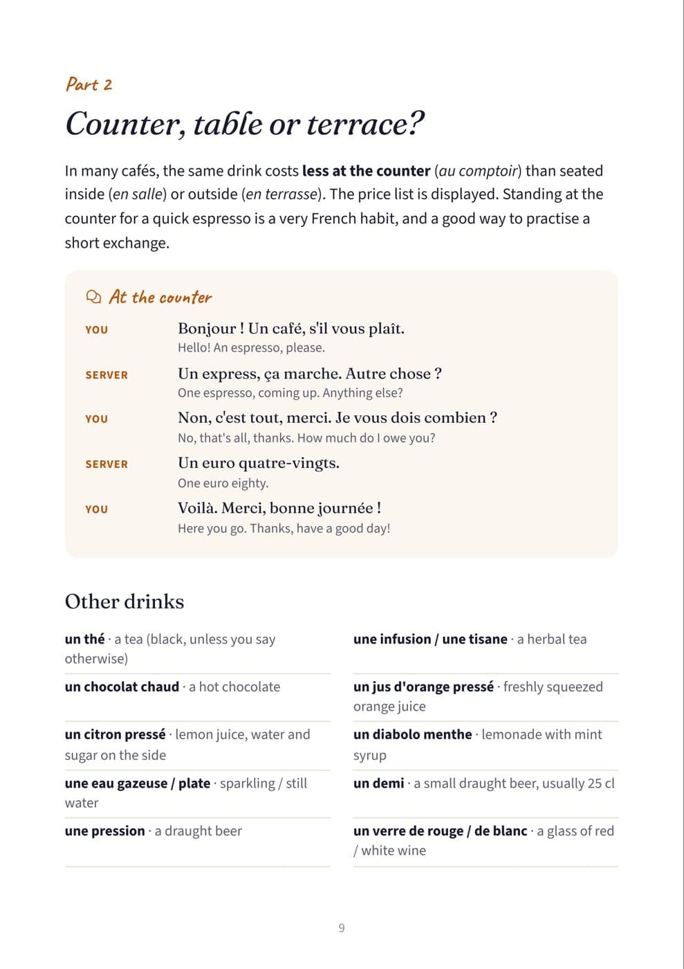 Page 9: Counter, table or terrace?