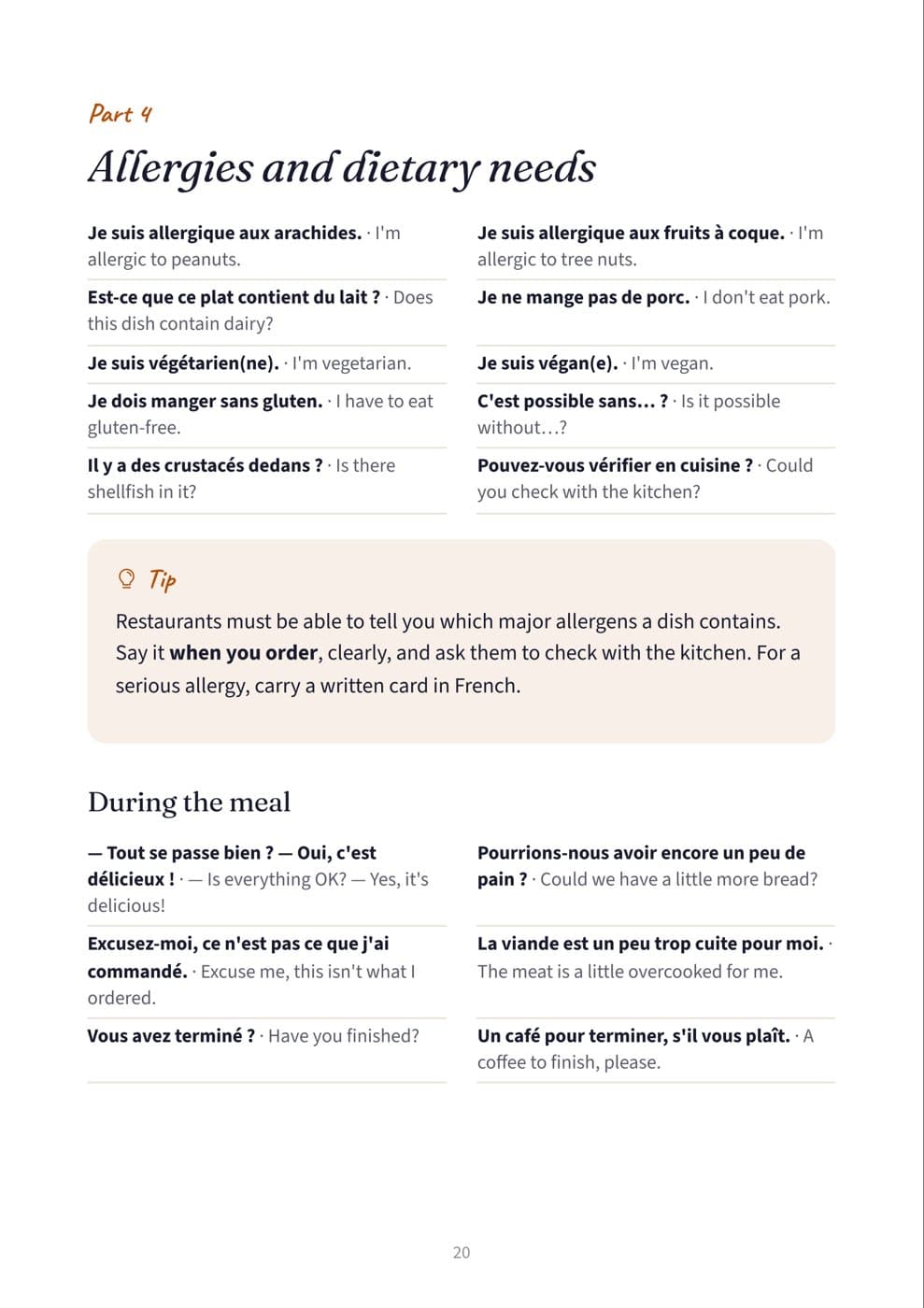 Page 20: Allergies and dietary needs